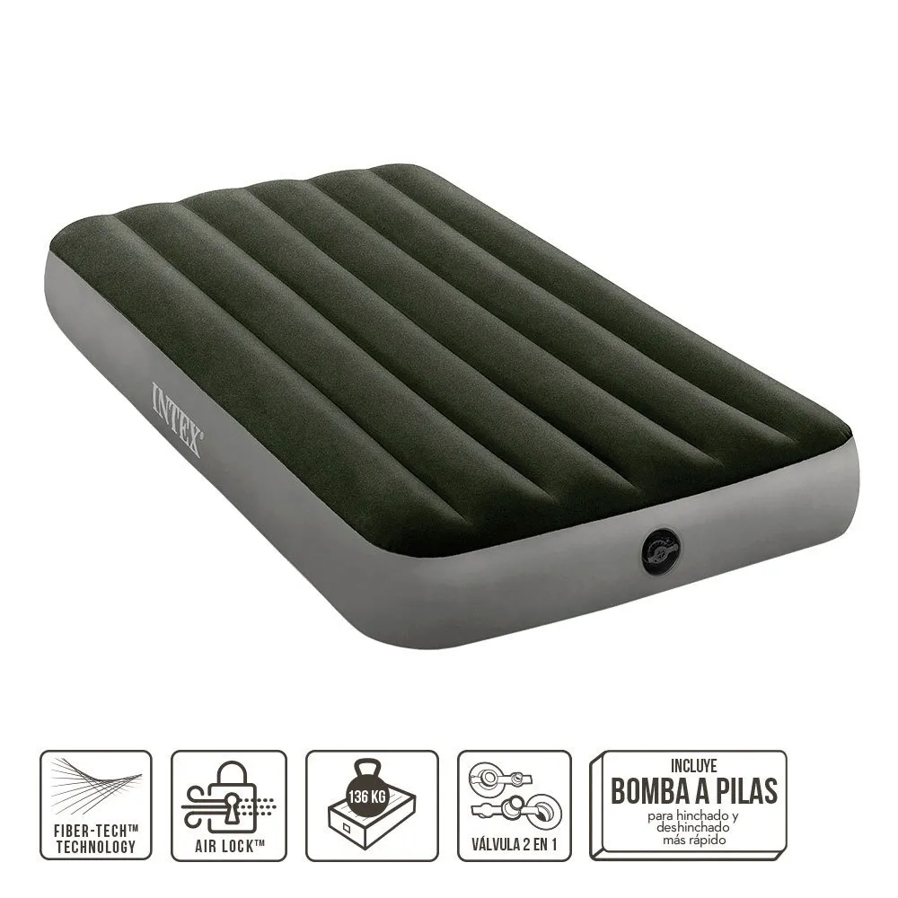 Intex Enkel Luftmadrass Med Fläkt Och Fibertech, Multicolor, One Size