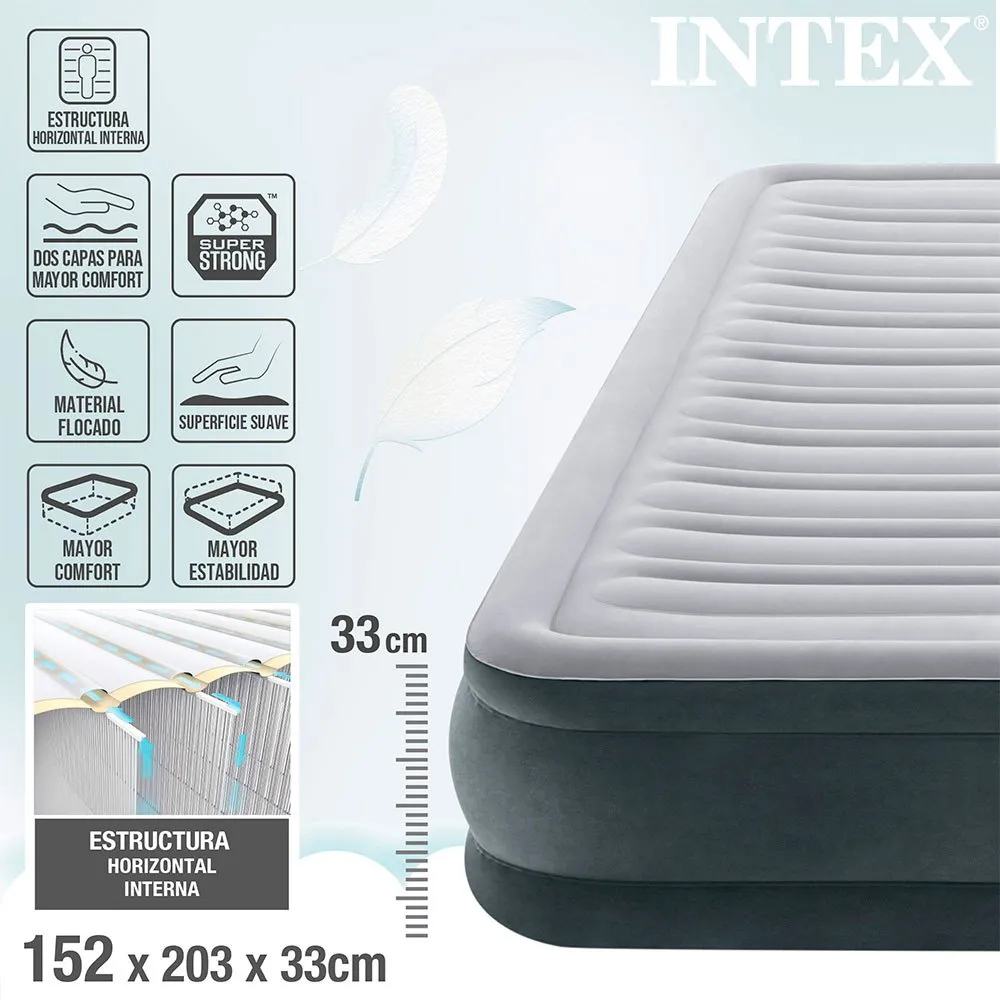 Intex Fiber-tech Comfort Plush Luftmadrass, Grey, 152 x 203 x 33cm Intex Fiber-tech Comfort Plush Luftmadrass, Grey, 152 x 203 x 33cm