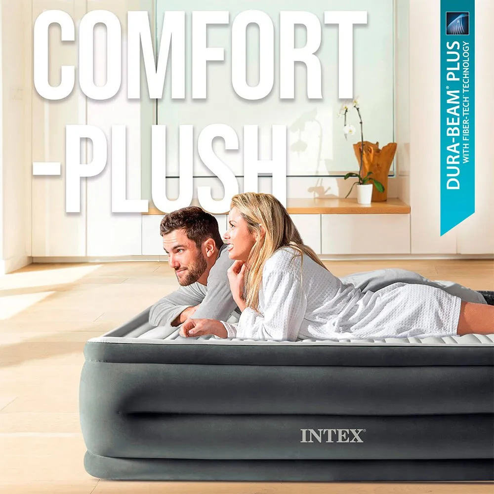 Intex Fiber-tech Comfort Plush Luftmadrass, Grey, 152 x 203 x 33cm Intex Fiber-tech Comfort Plush Luftmadrass, Grey, 152 x 203 x 33cm