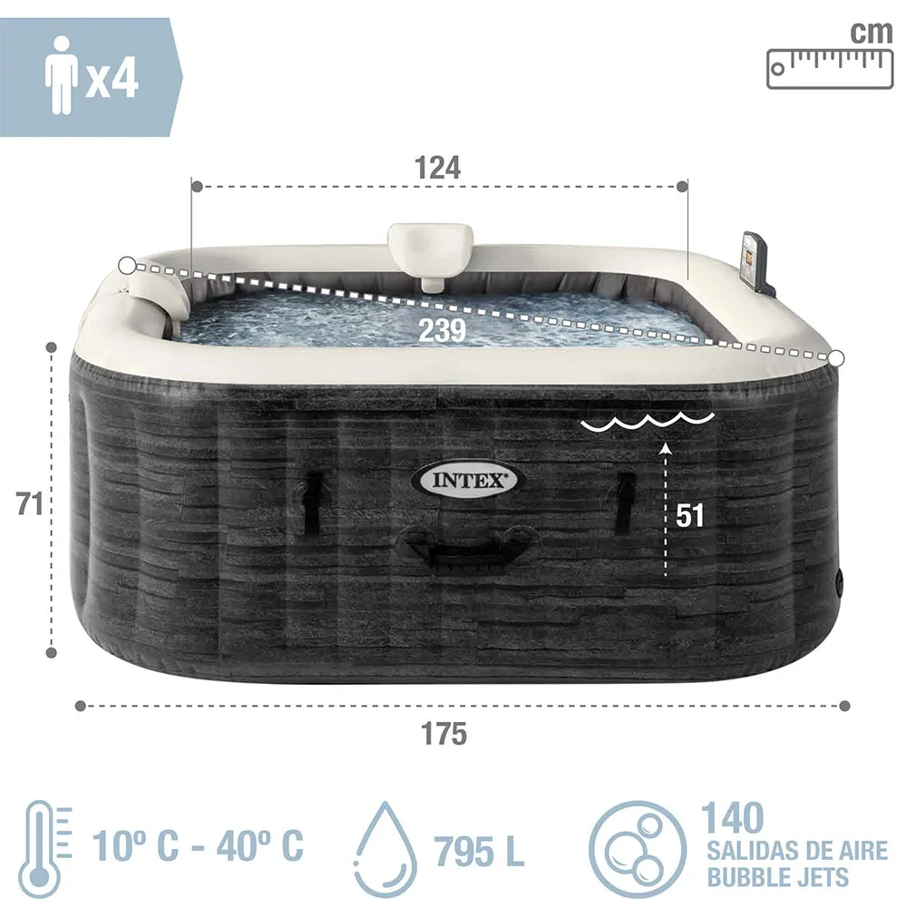 Intex Greystone Deluxe 175x175x71 Cm Uppblåsbart Spa unisex, Grey, 795L