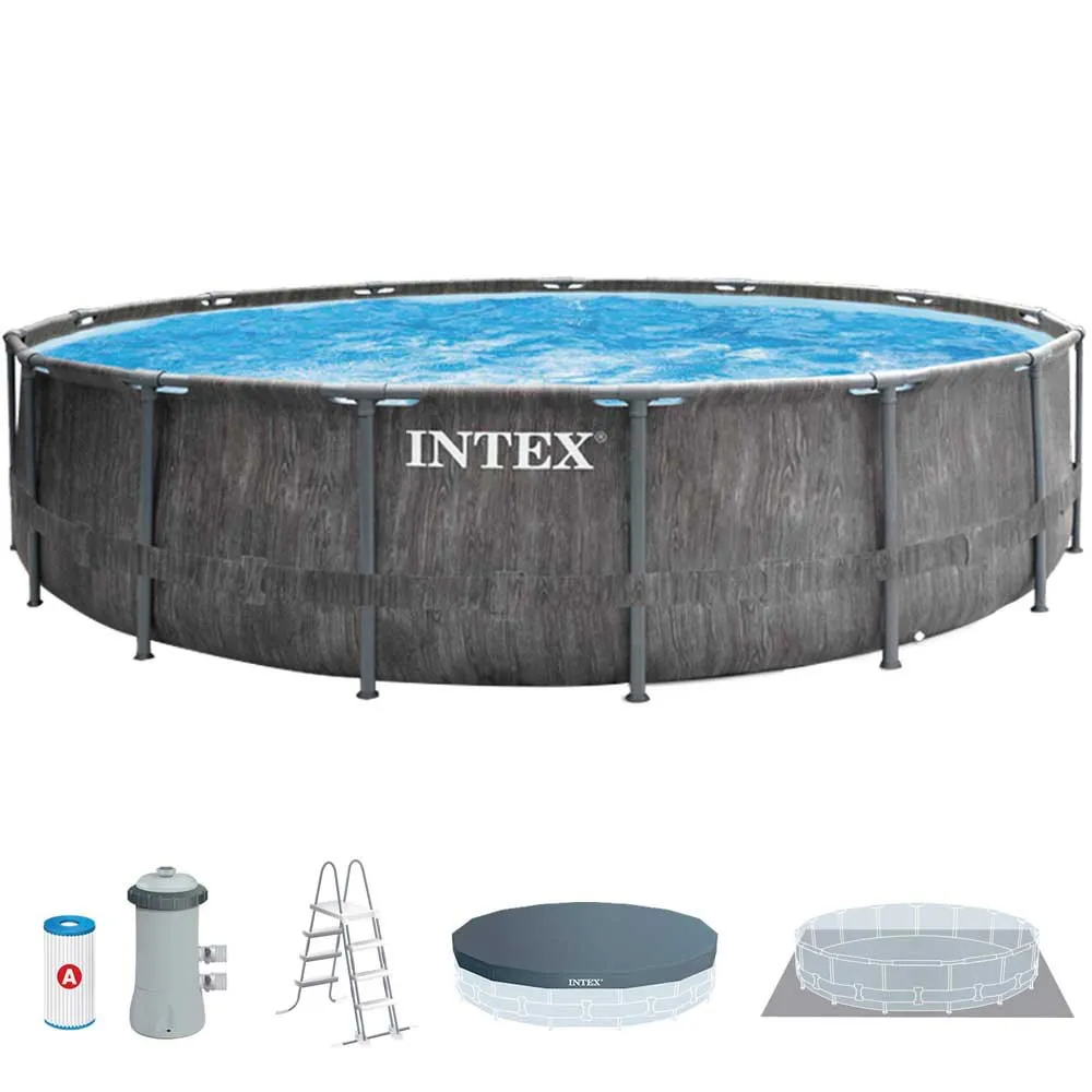 Intex Greywood Prism Premium Ø 457x122 Cm Stål Rund Ovanmarkspool unisex, Grey / blue, 16805L