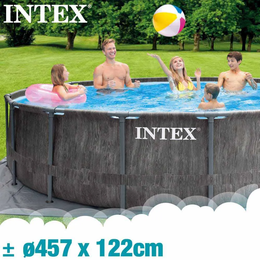 Intex Greywood Prism Premium Ø 457x122 Cm Stål Rund Ovanmarkspool unisex, Grey / blue, 16805L