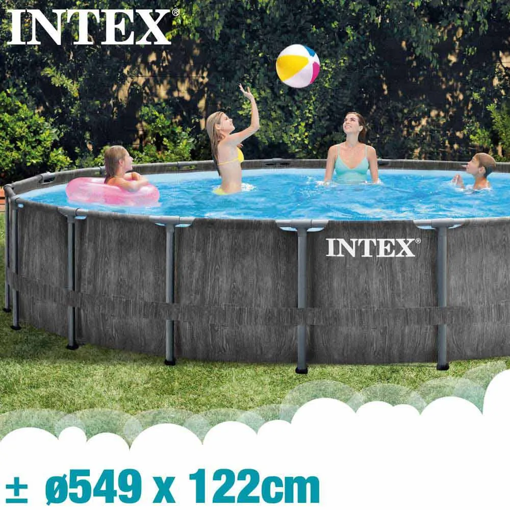 Intex Greywood Prism Premium Ø 549x122 Cm Stål Rund Ovanmarkspool unisex, Grey / blue, 24311L