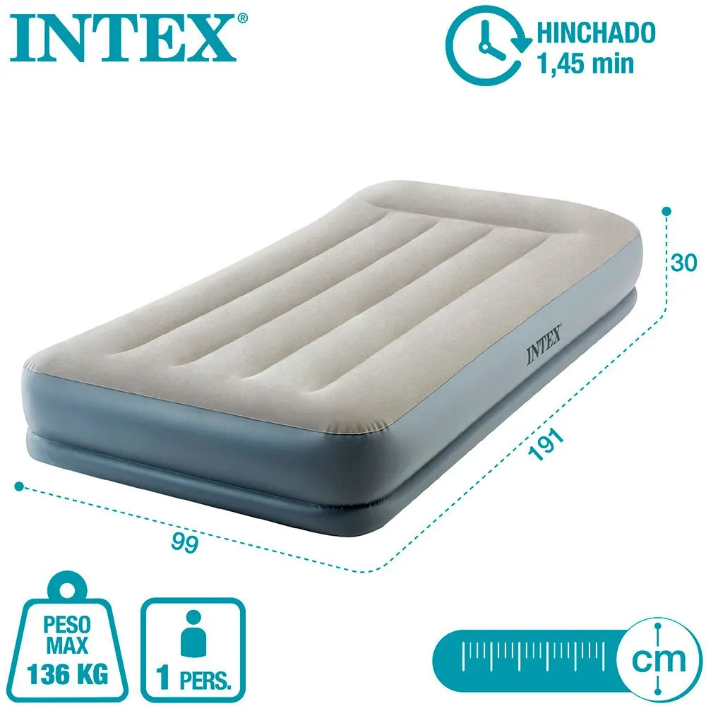 Intex Midrise Dura-beam Standard Pillow Rest Luftmadrass, Grey, 99 x 191 x 30cm