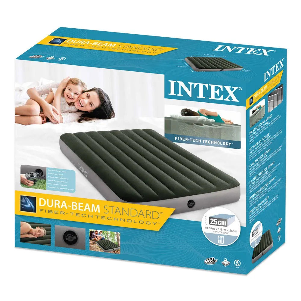 Intex Prestige Downy Dubbelsäng Med Pump Och Fiber-tech-madrass, Green / grey, 137 x 191 x 25cm