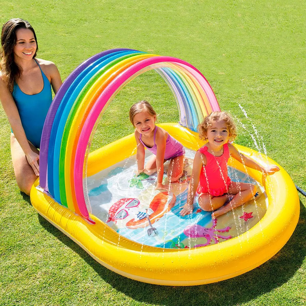 Intex Regnbågsbarn Med Baldakin Och Sprinklerpool unisex, Multi, 130 x 147 x 86cm