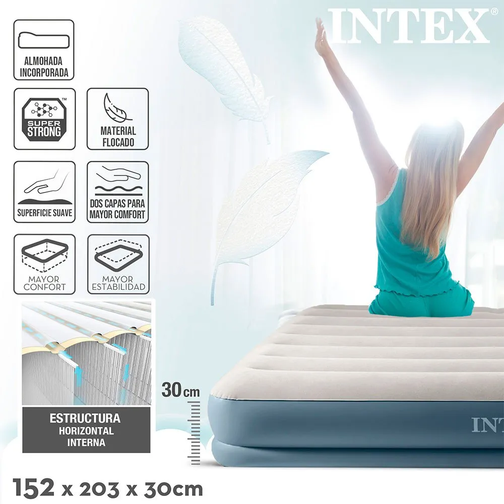 Intex Standard Pillow Rest Midrise Luftmadrass, Grey, 152 x 203 x 30cm