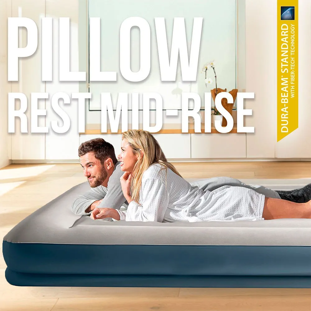 Intex Standard Pillow Rest Midrise Luftmadrass, Grey, 152 x 203 x 30cm