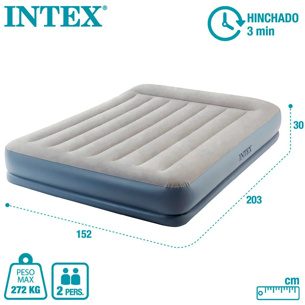 Intex Standard Pillow Rest Midrise Luftmadrass, Grey, 152 x 203 x 30cm