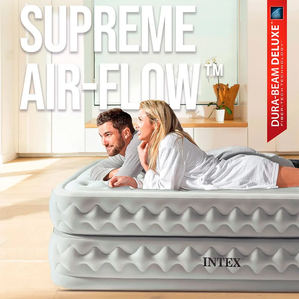 Intex Supreme Fiber-tech Dubbel Luftmadrass, Grey, 152 x 203 x 51cm