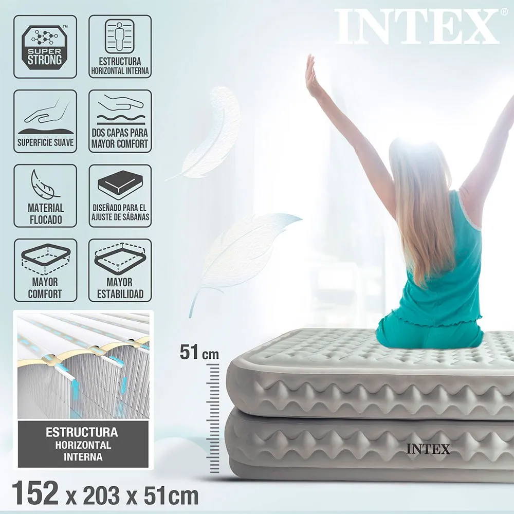 Intex Supreme Fiber-tech Dubbel Luftmadrass, Grey, 152 x 203 x 51cm