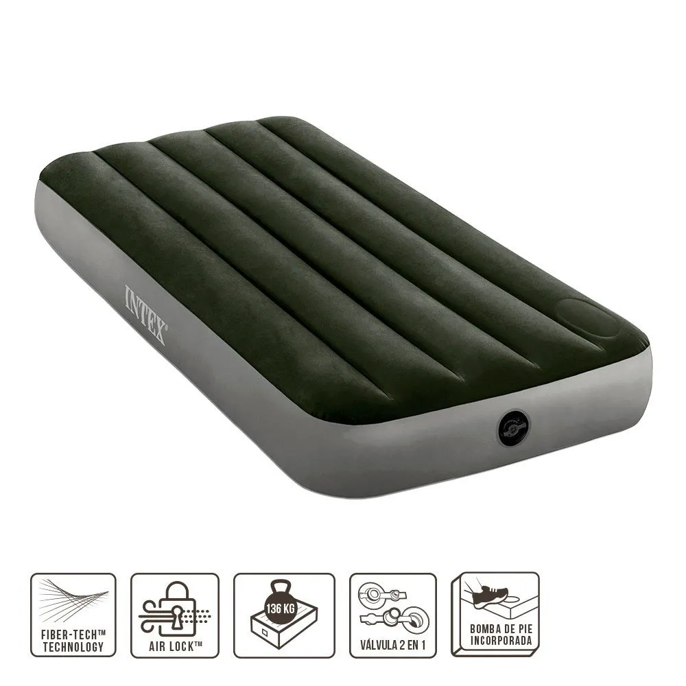 Intex Tvillingcamping Med Fiber-tech-madrass, Green / grey, 76 x 191 x 25cm