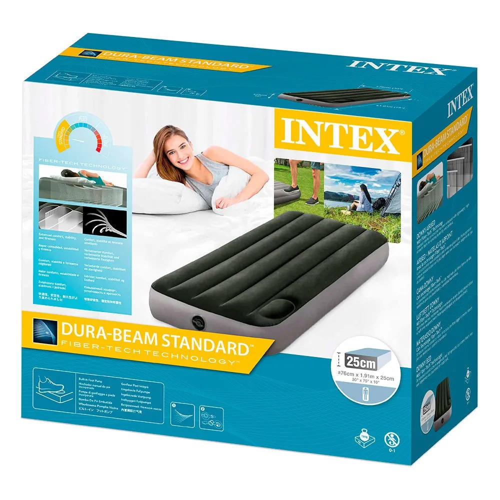 Intex Tvillingcamping Med Fiber-tech-madrass, Green / grey, 76 x 191 x 25cm