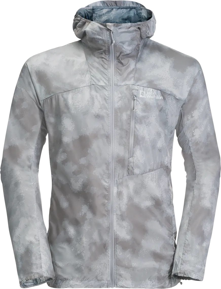 Jack Wolfskin Men's Prelight Windbreaker, Silver Grey All Over Jack Wolfskin Men's Prelight Windbreaker, Silver Grey All Over