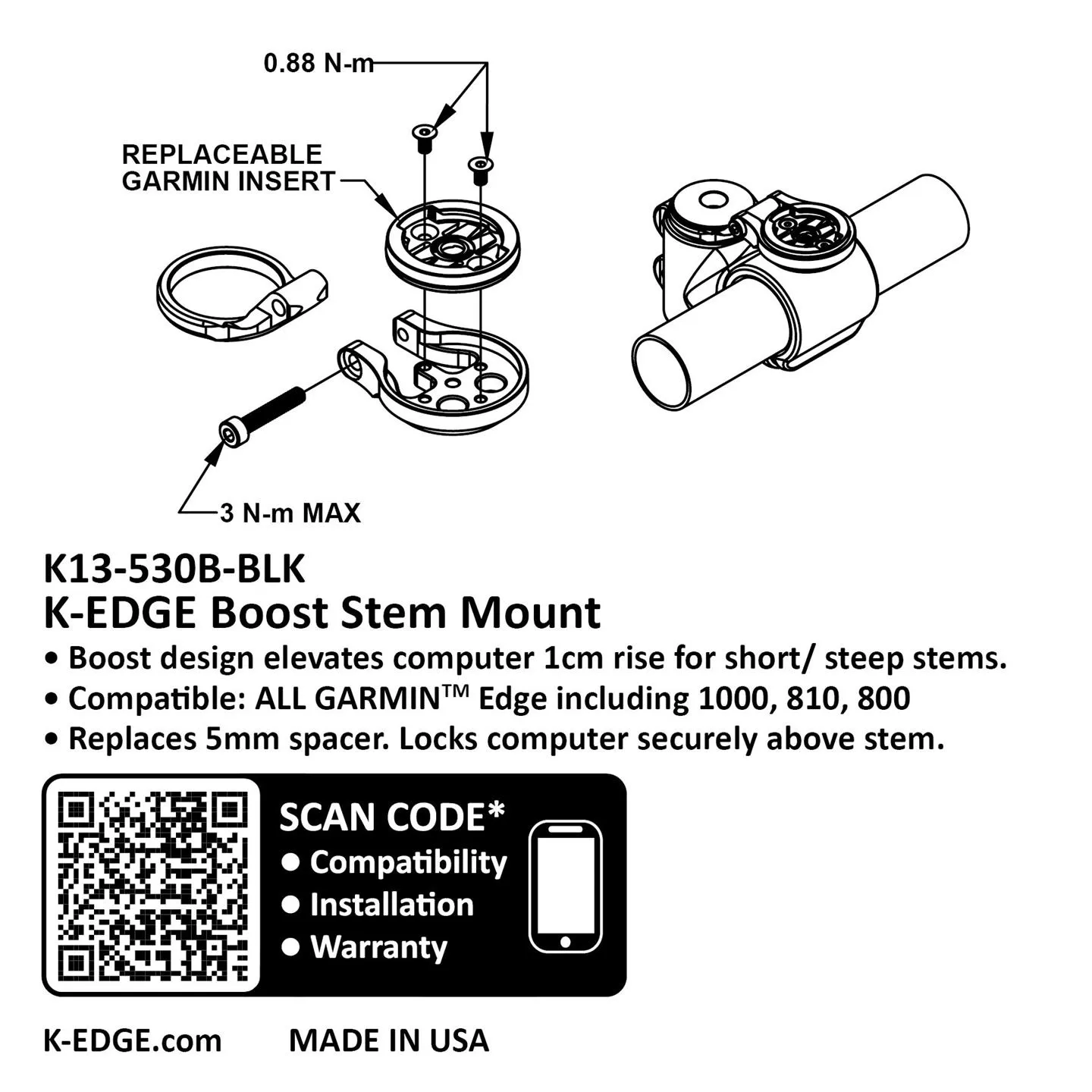 K-Edge Garmin Boost Stem Computerfäste
