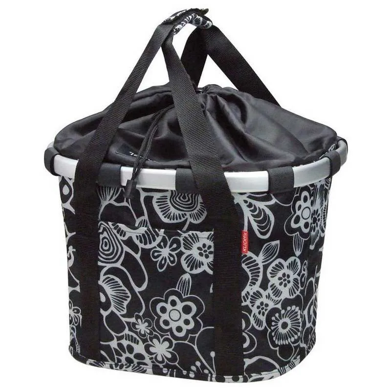 Klickfix Bikebasket svart med blomstermotiv Klickfix Bikebasket svart med blomstermotiv