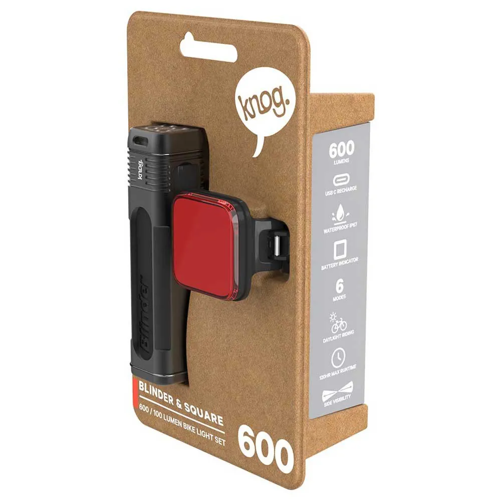 Knog Blinder 600 + Square Cykellampset, Black / red, 600 / 100 Lumens