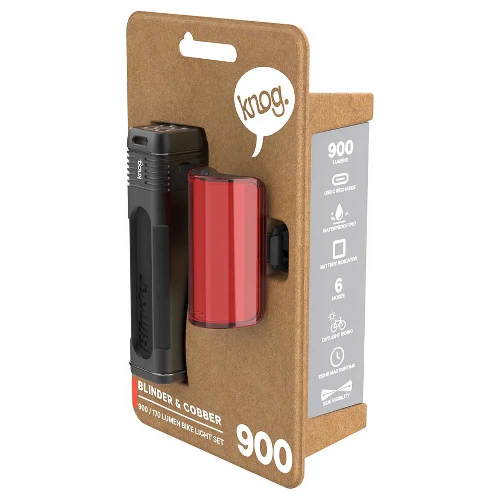Knog Blinder 900 + Mid Cobber Cykellampset, Black / red, 900 / 170 Lumens Knog Blinder 900 + Mid Cobber Cykellampset, Black / red, 900 / 170 Lumens