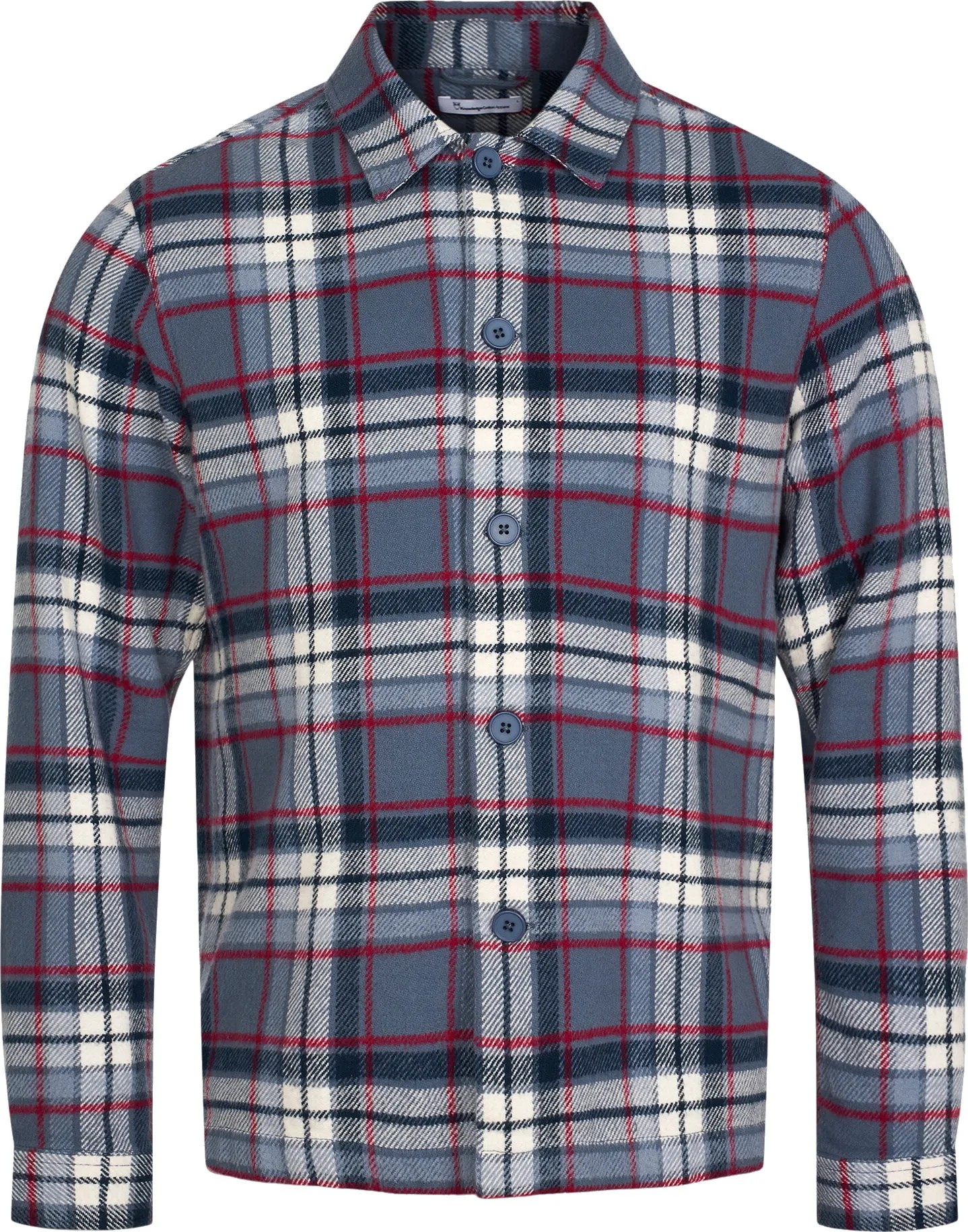 Knowledge Cotton Apparel Men's Big Checked Heavy Flannel Overshirt, China Blue Knowledge Cotton Apparel Men's Big Checked Heavy Flannel Overshirt, China Blue