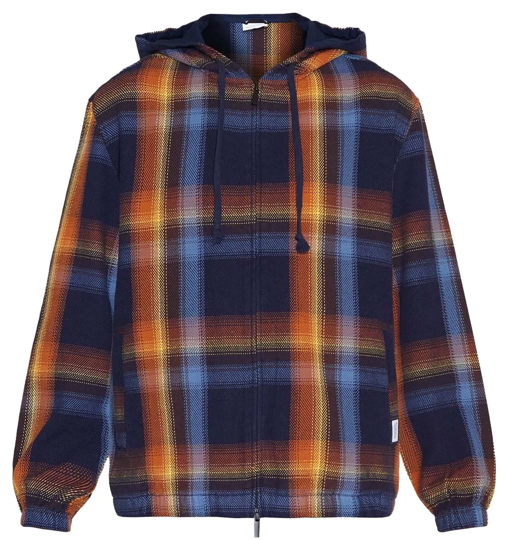 Knowledge Cotton Apparel Men's Checked Hoodie Twill Zipper Jacket, Blue check Knowledge Cotton Apparel Men's Checked Hoodie Twill Zipper Jacket, Blue check
