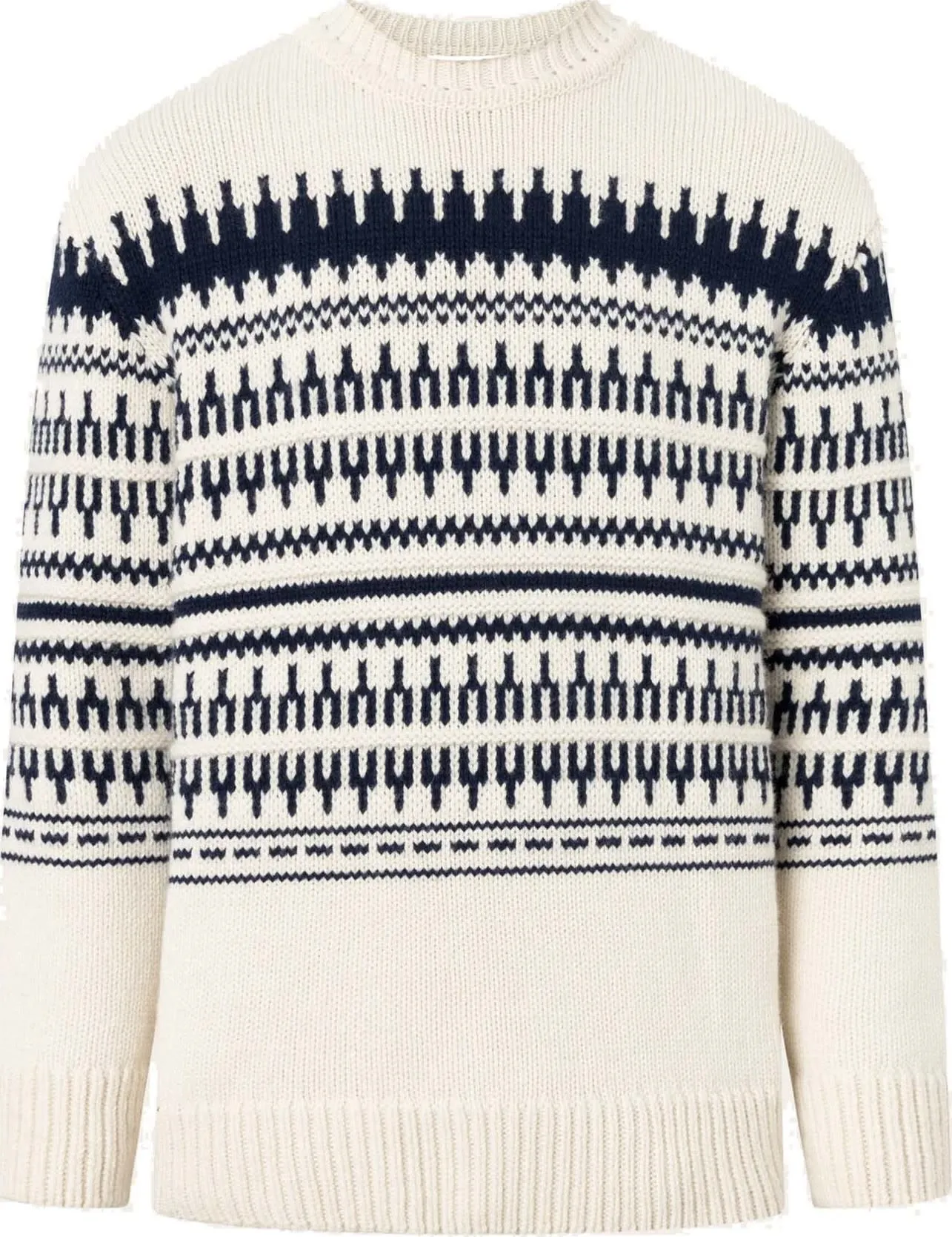 Knowledge Cotton Apparel Men's Knitted Pattern Crew Neck, Beige Stripe