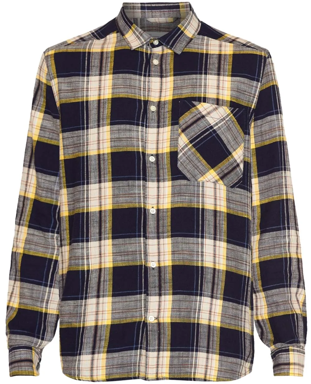 Knowledge Cotton Apparel Men's Loose Checked Shirt, Blue Stripe