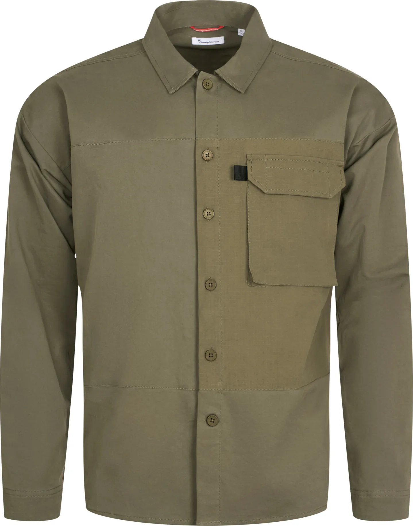 Knowledge Cotton Apparel Men's Outdoor Twill Overshirt With Contrast Fabric, Burned Olive