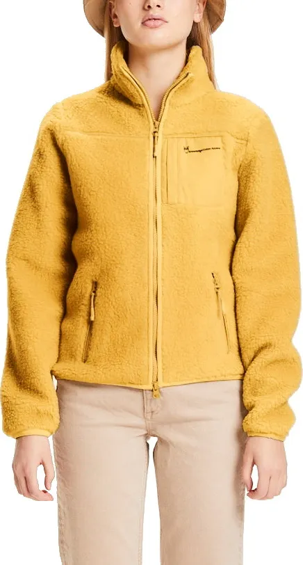 Knowledge Cotton Apparel Women's Betony Teddy High Neck Zip Jacket, Honey Gold Knowledge Cotton Apparel Women's Betony Teddy High Neck Zip Jacket, Honey Gold