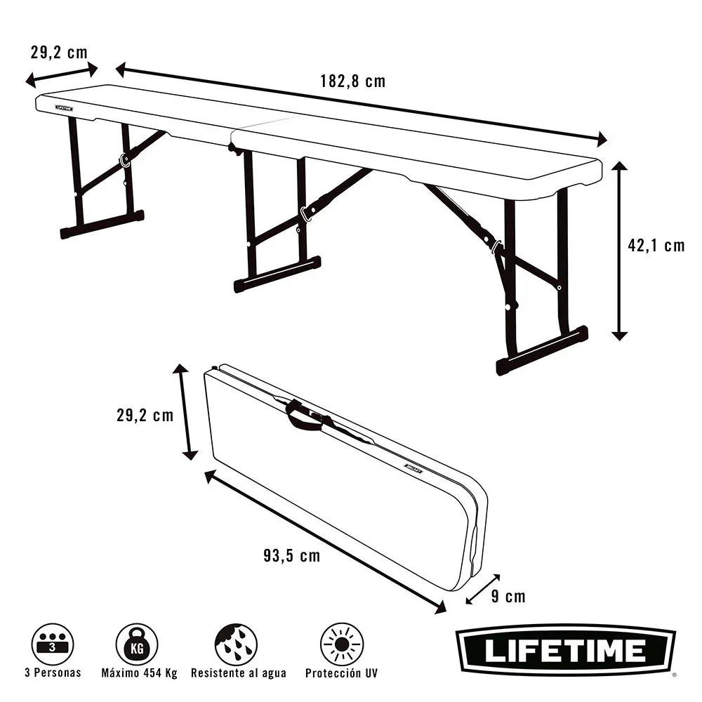 Lifetime Hopfällbar Campingbänk 183x29x42 Cm, White, One Size Lifetime Hopfällbar Campingbänk 183x29x42 Cm, White, One Size