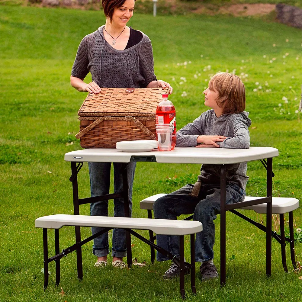 Lifetime Ultra-resistant Folding With 2 Benches Set Uv100 106x61x74 Cm Bord, White, One Size