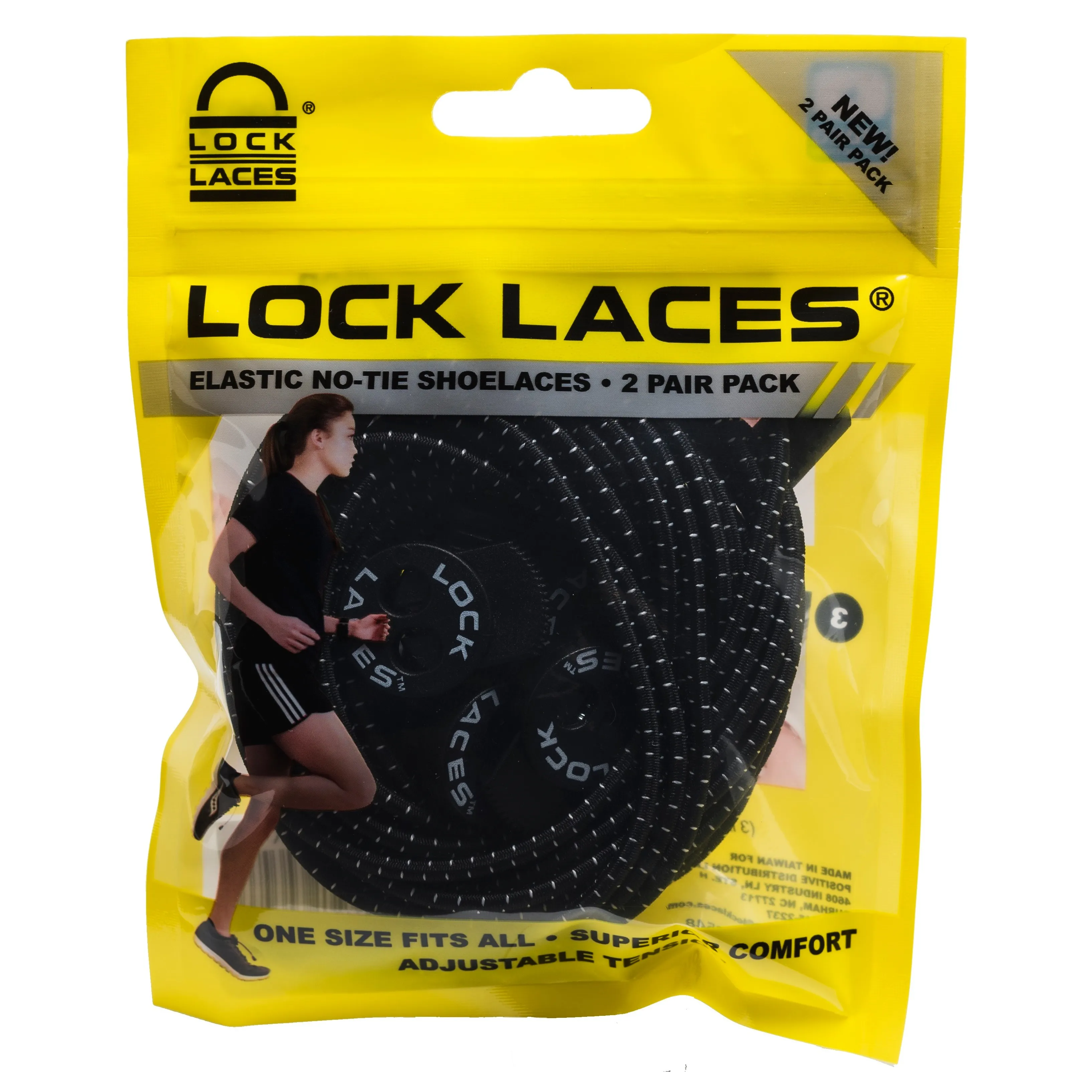 Lock Laces No Tie Shoelaces 2-pack, Black