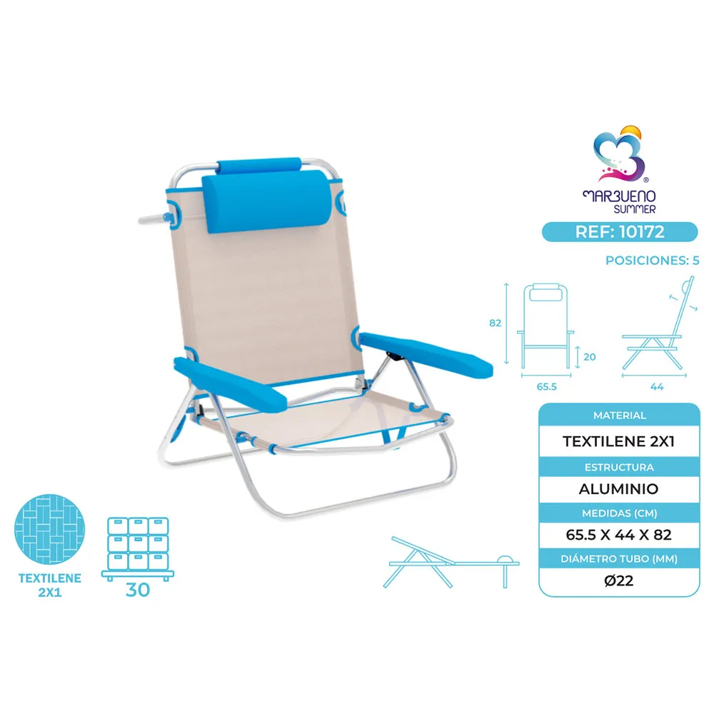 Marbueno Summer 10172 61x68x82 Cm Aluminium Multipositions Hopfällbar Stol unisex, Beige / blue, 61 x 68 x 82cm