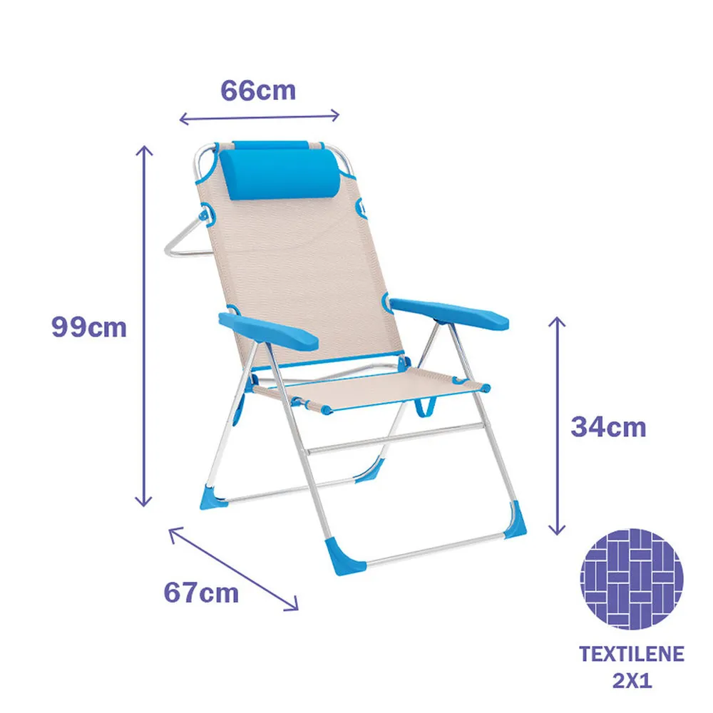Marbueno Summer 10174 67x66x99 Cm Aluminium Multipositions Hopfällbar Stol unisex, Beige / blue, 67 x 66 x 99cm