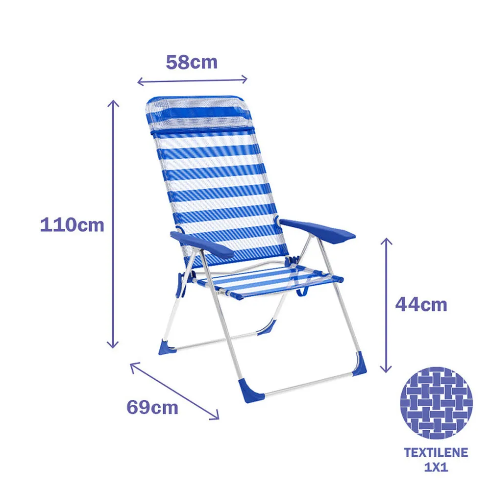 Marbueno Summer 10316 69x58x110 Cm Aluminium Multipositions Hopfällbar Stol unisex, White / blue, 69 x 58 x 110cm