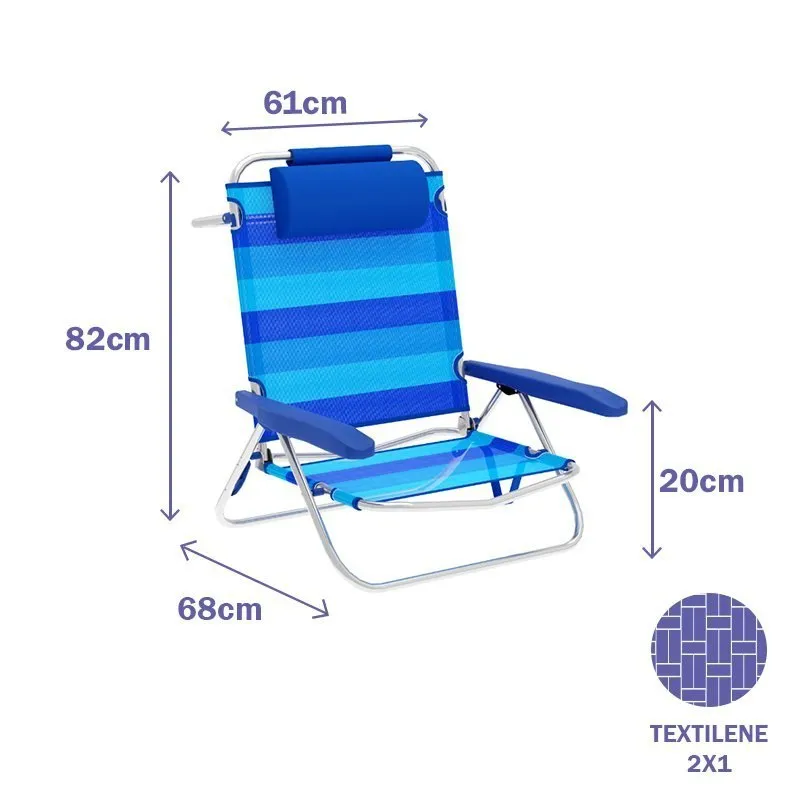 Marbueno Summer 61x68x82 Cm Låg Fällbar Stol 5 Positioner unisex, Blue / navy, One Size