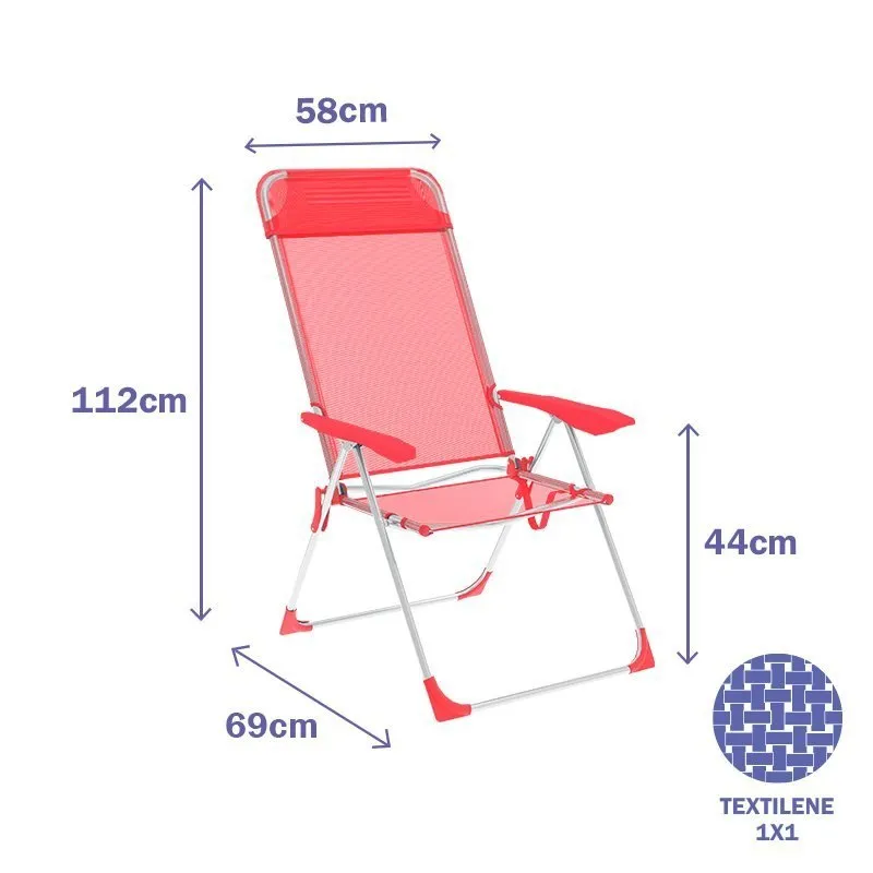 Marbueno Summer Fällbar Stol 5 Positioner 69x58x110 Cm unisex, Coral, One Size Marbueno Summer Fällbar Stol 5 Positioner 69x58x110 Cm unisex, Coral, One Size