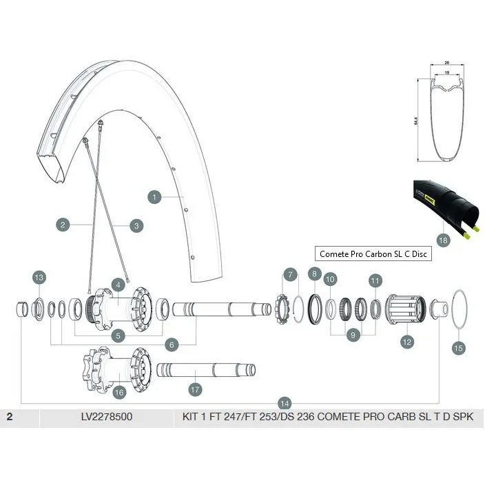 Mavic Comete Pro Carbon Sl T Front 2 Units/rear Right 1 Unit Ekrar, Black, 247/253/236mm
