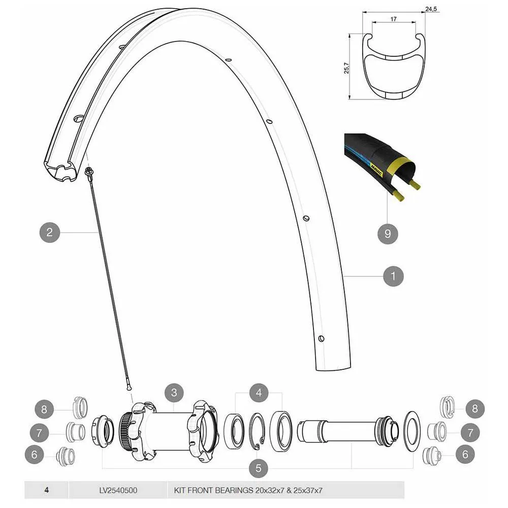 Mavic Främre Navlagerset, Silver / black, 20 x 32 x 7 / 25 x 37 x 7mm