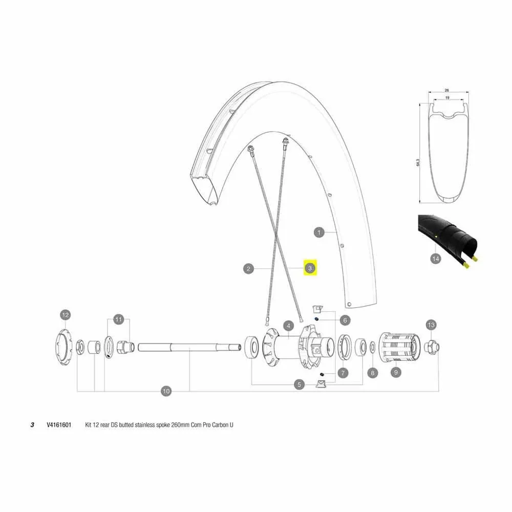 Mavic Kit 12 Rear Ds Com Pro Carbon Ust Ekrar, Black, 252mm