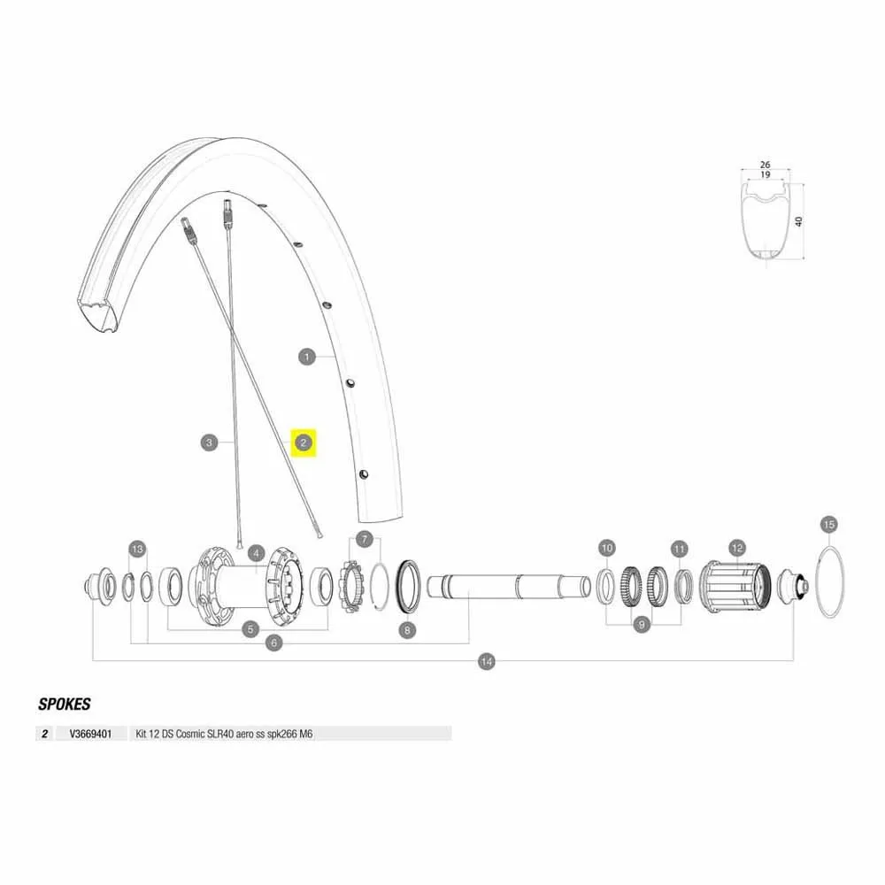 Mavic Kit 12 Rear Ds Cosmic Slr 40 Rb Ekrar, Black, 266mm