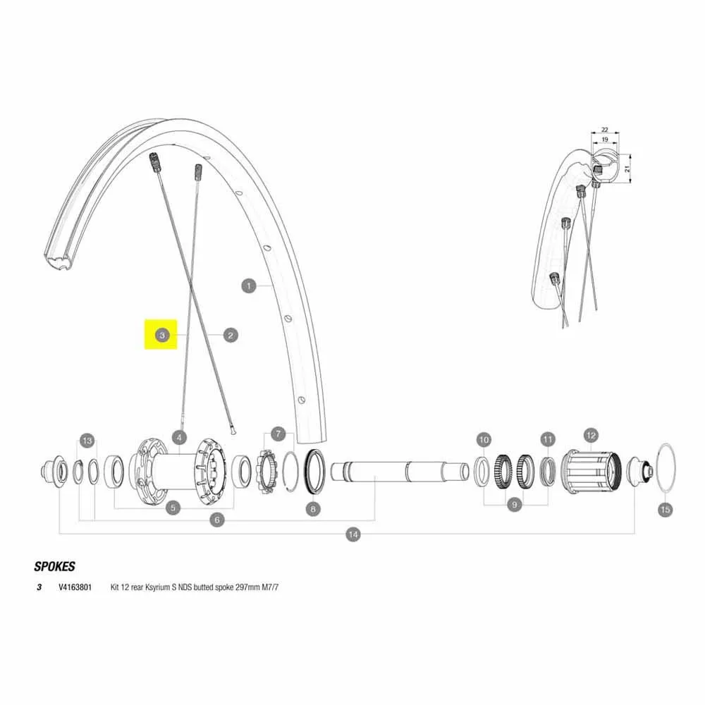 Mavic Kit 12 Rear Ksyrium S Nds Ekrar, Black, 297mm