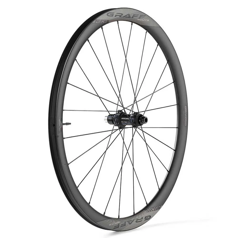 Miche Graff Route 28´´ 700c Cl Disc Tubeless Hjulset För Gravelcykel, Black, 12 x 100 / 12 x 142mm, Shimano Micro Spline
