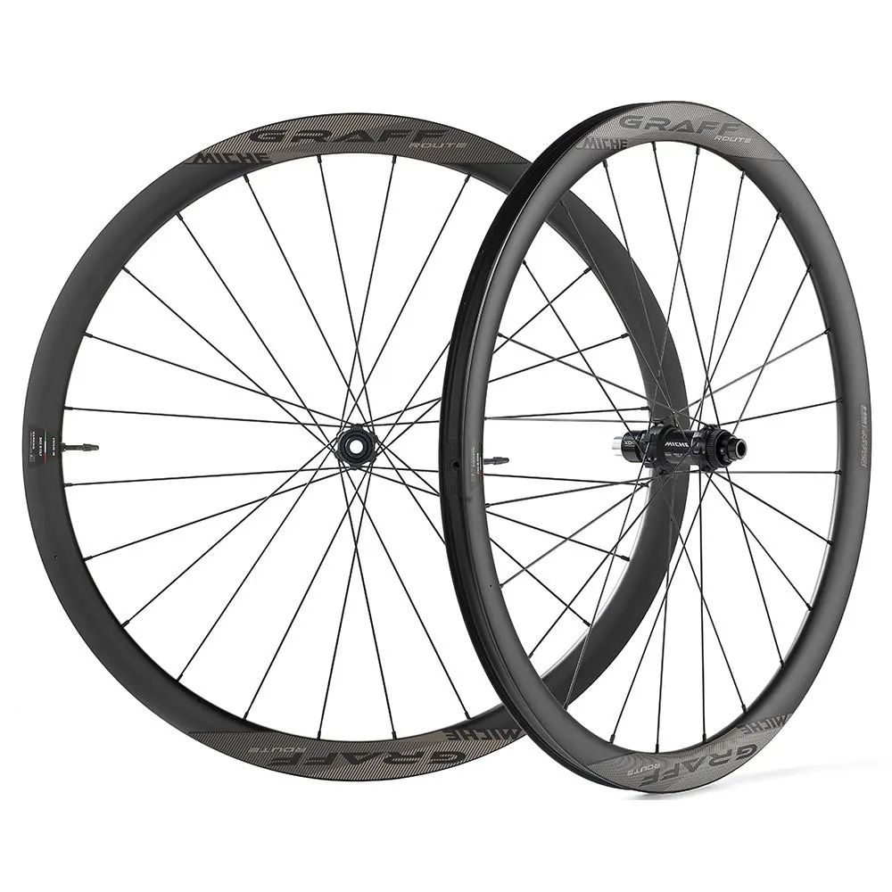 Miche Graff Route 700c Disc Tubeless Landsvägshjulset, Black, 12 x 100 / 12 x 142mm, Shimano Micro Spline