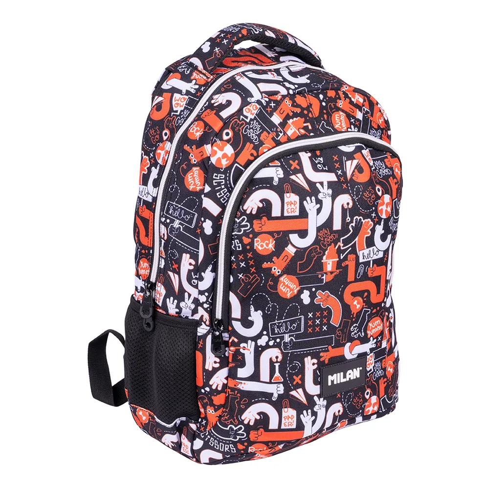 Milan Skolryggsäck Med 2 Dragkedjor Fingrar Specialserie 21l, Multicolor