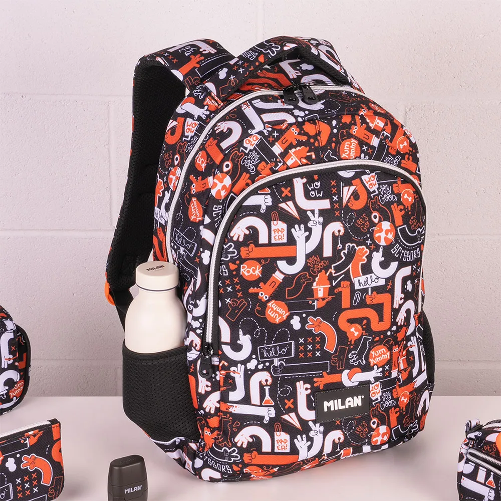 Milan Skolryggsäck Med 2 Dragkedjor Fingrar Specialserie 21l, Multicolor