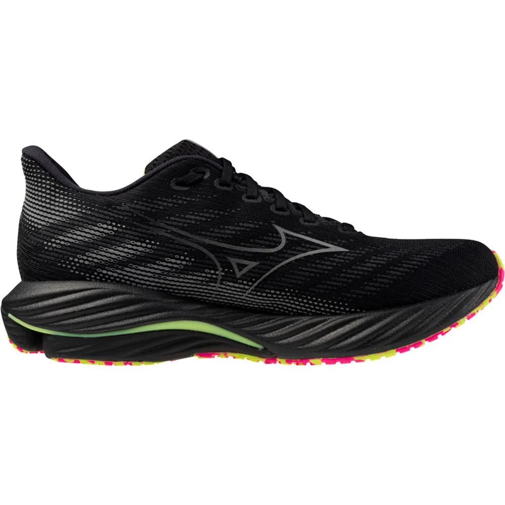 Mizuno Wave Rider 28 Unisex Löparskor male, Black / silver / sunny lime