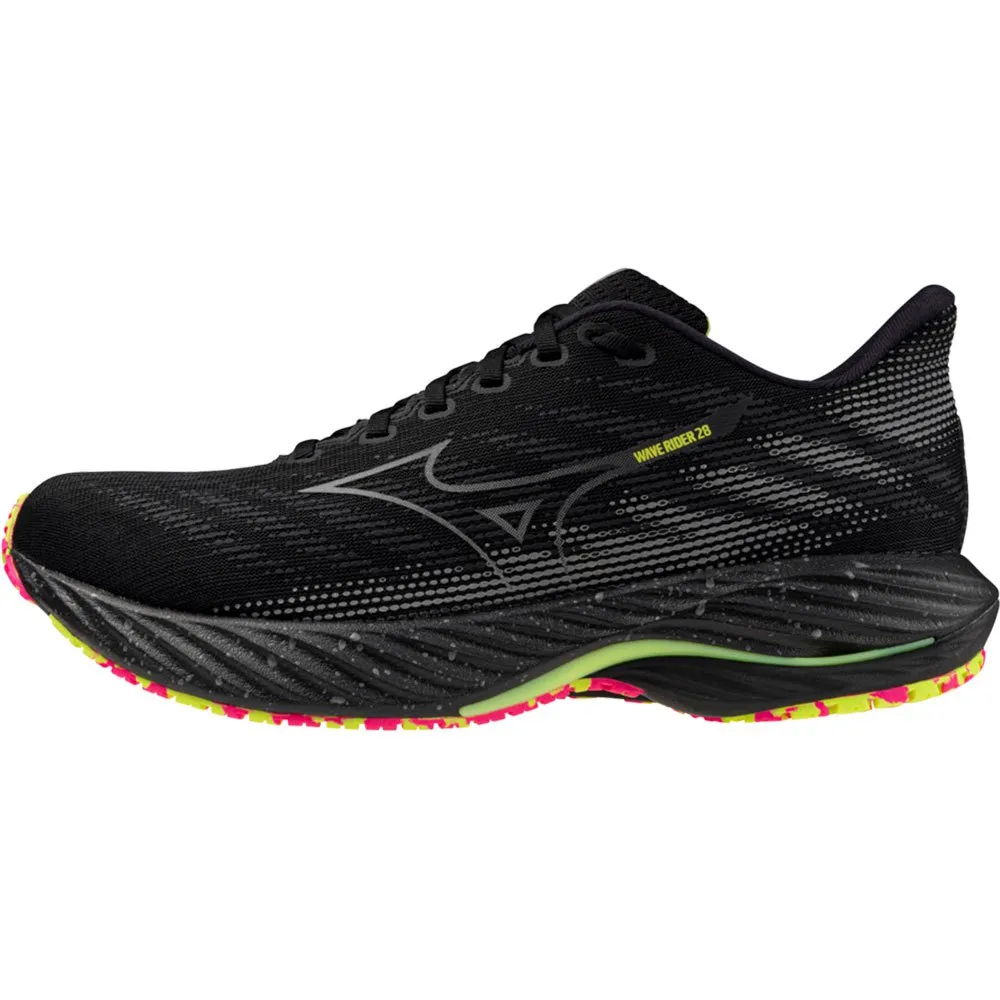 Mizuno Wave Rider 28 Unisex Löparskor male, Black / silver / sunny lime