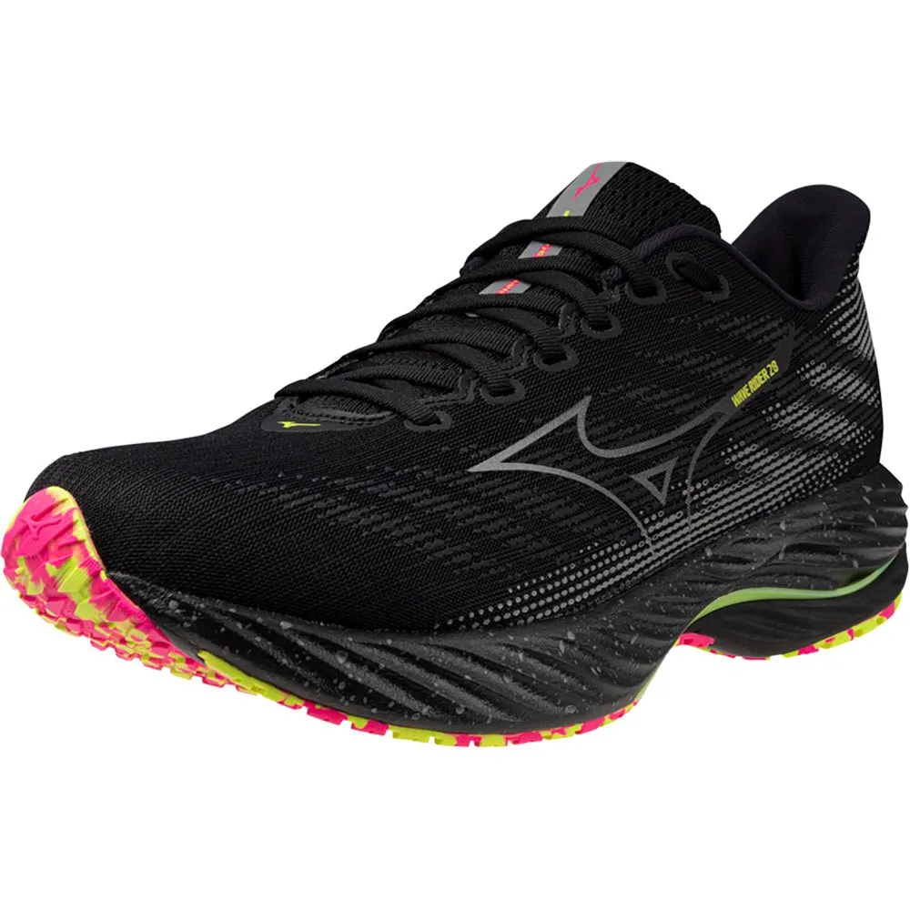 Mizuno Wave Rider 28 Unisex Löparskor male, Black / silver / sunny lime