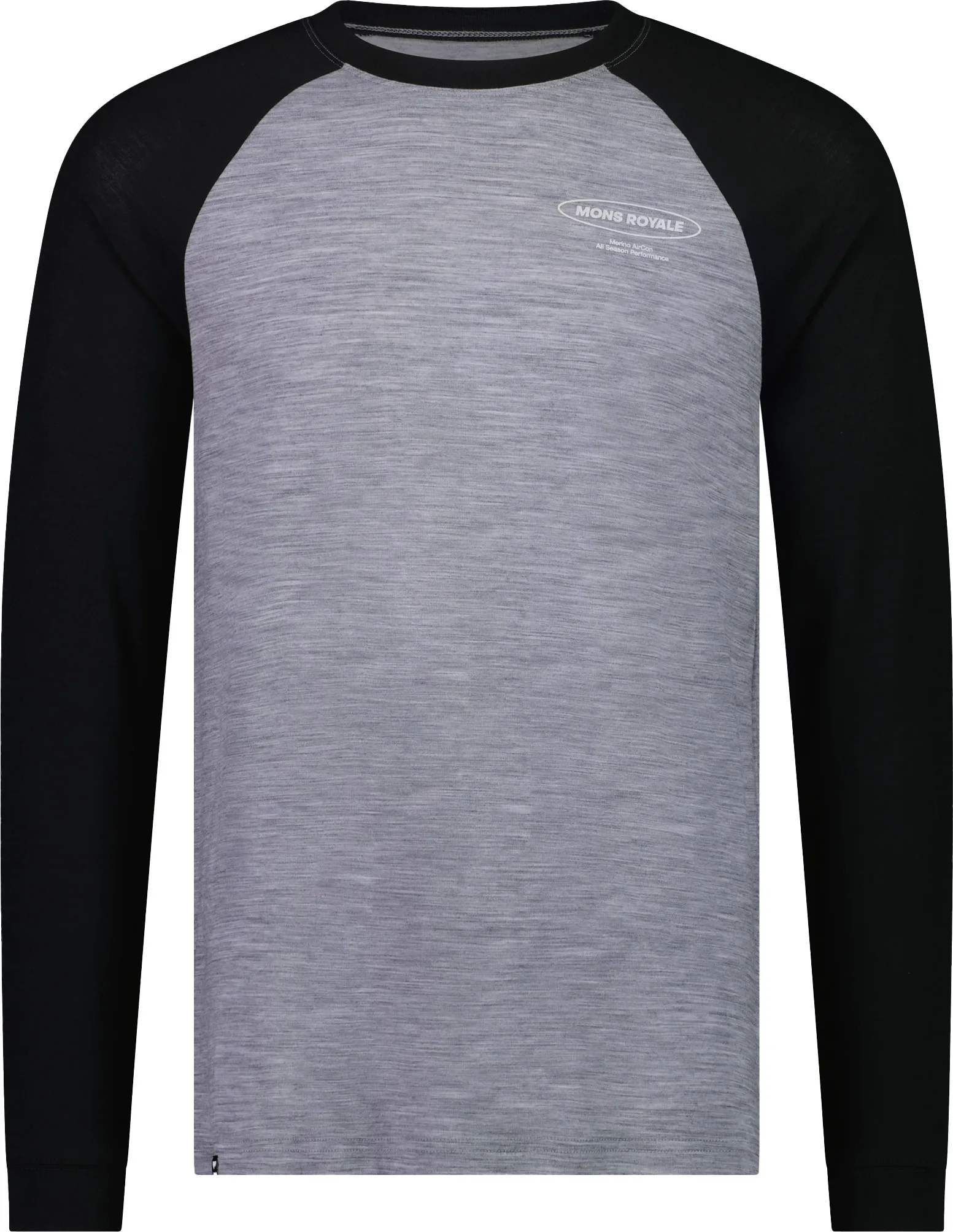 Mons Royale Men's Icon Merino Raglan Long Sleeve, Grey Heather / Black