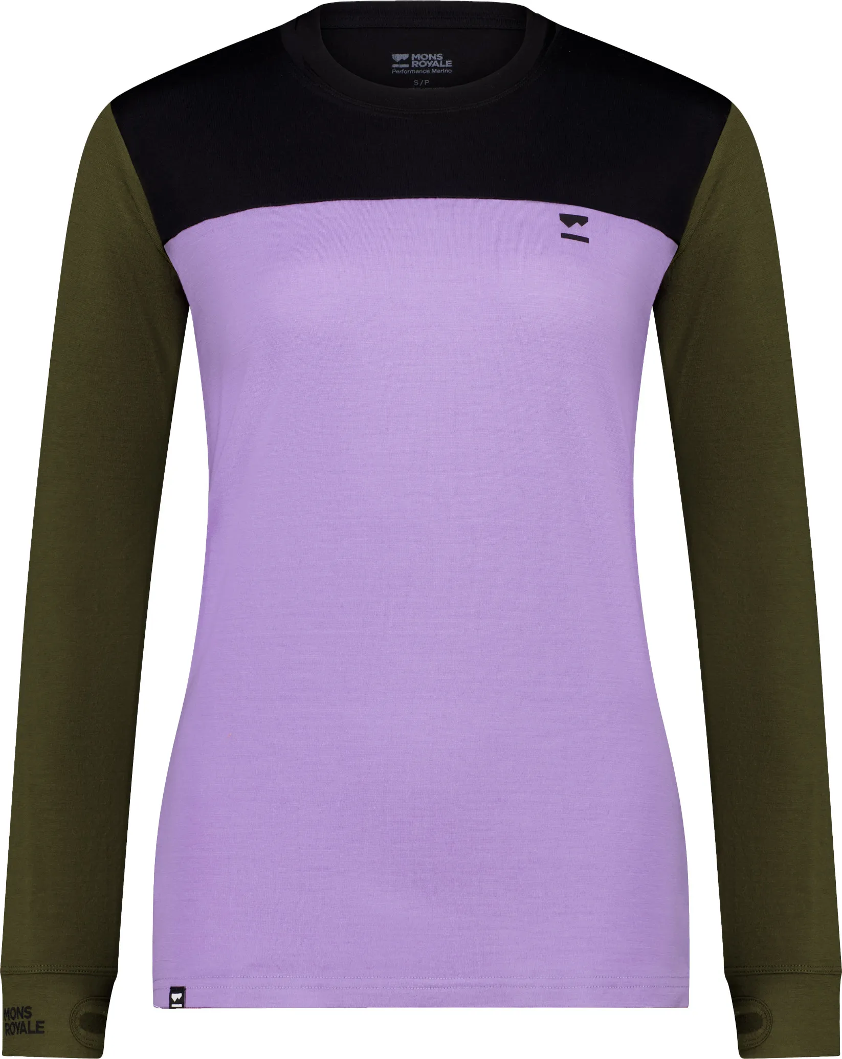 Mons Royale Women's Yotei Longsleeve, Lupin/Dark Olive/Black
